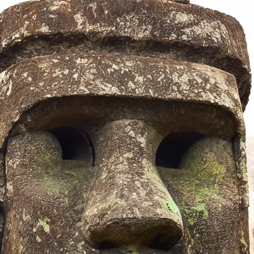 Image similar to a high detail photo of a moai wearing headphones