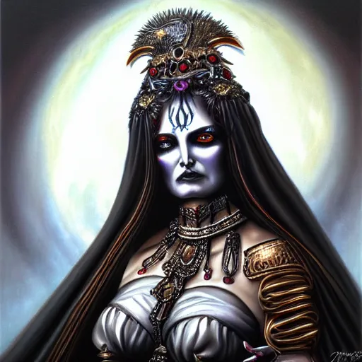 Prompt: close up portrait, goddess of death, by anne stokes, photorealism, highly detailed