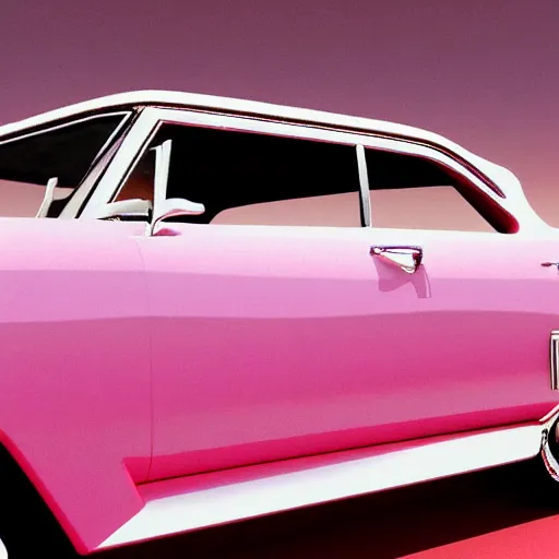 Image similar to a closeup photorealistic photograph of elvis driving a vintage chevy impala pink interior shot. film still. 4 k hd image, trending on artstation, featured on behance, well rendered, extra crisp, features intricate detail, epic composition and the style of unreal engine.