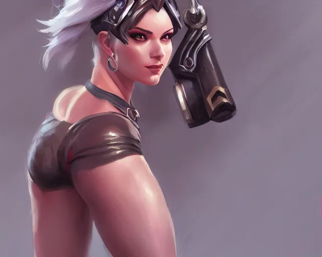 Image similar to portrait of ashe from overwatch as a beautiful female bodybuilder amazon with plump lips, elegant, fantasy, hd shot, digital portrait, beautiful, artstation, comic style, by artgerm, guy denning, jakub rozalski, magali villeneuve and charlie bowater