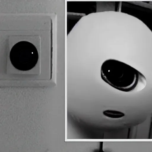 Image similar to night vision surveillance camera footage of alien in bedroom at night