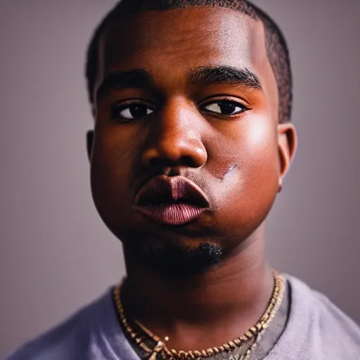 Image similar to the face of young kanye west at 1 4 years old, portrait by julia cameron, chiaroscuro lighting, shallow depth of field, 8 0 mm, f 1. 8