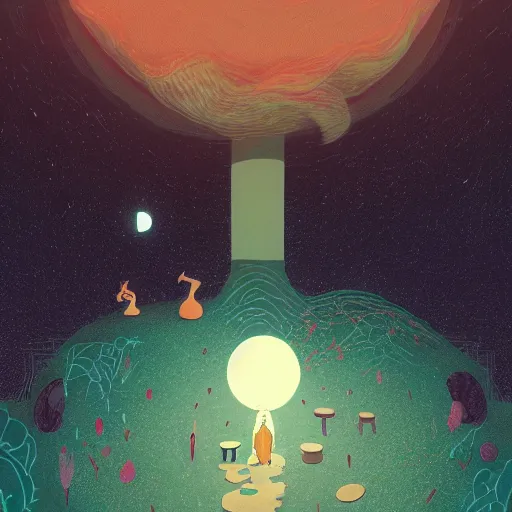 Image similar to A rabbit full of hope, looking for a black hole in an infinite time loop by Victo Ngai and Ghibli andlisk feng and atey ghailan