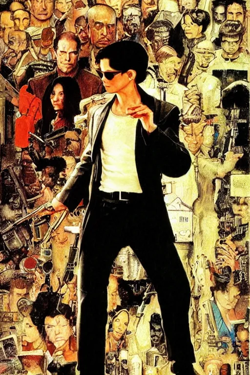 Image similar to Neo from Matrix painted by Norman Rockwell