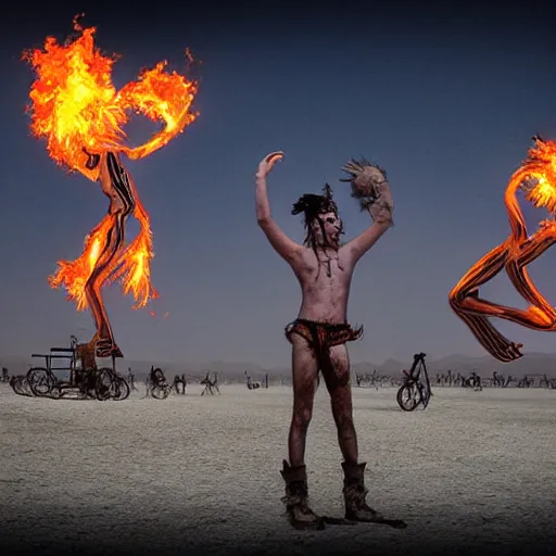 Image similar to burning man dancer, digital art, post apocalyptic