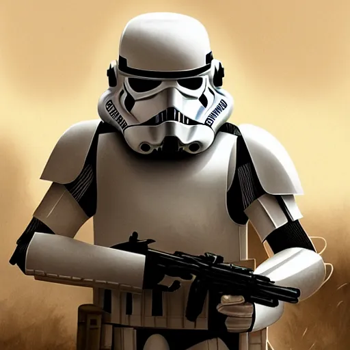 Image similar to stormtrooper sitting in a trench, digital art, ultra realistic, highly detailed, HD, artstation, concept art, smooth, sharp focus, illustration, cinematic lighting, realistic, art by Edouard Groult
