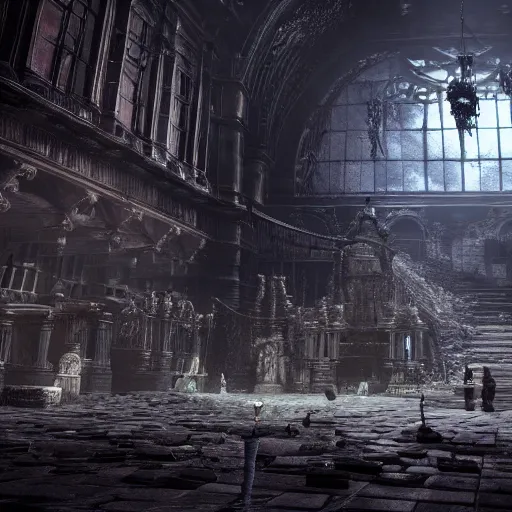 Prompt: a stunning screenshot of an underground city in Bloodborne, masterpiece, hyper-detailed