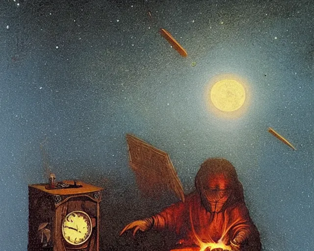 Image similar to burning the midnight oil in the universe, a simple vector pop surrealism, by ( leonardo da vinci ) and greg rutkowski and rafal olbinski