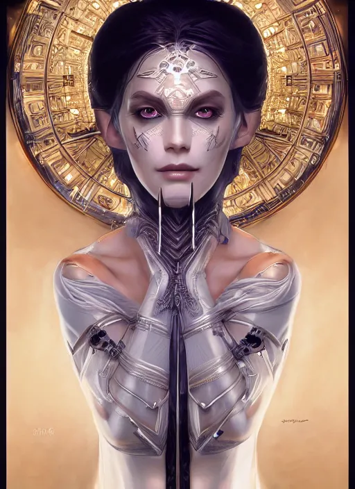 Prompt: symmetry!! sindel, machine parts embedded into face, intricate, elegant, highly detailed, digital painting, artstation, concept art, smooth, sharp focus, illustration, art by artgerm and greg rutkowski and alphonse mucha, 8 k