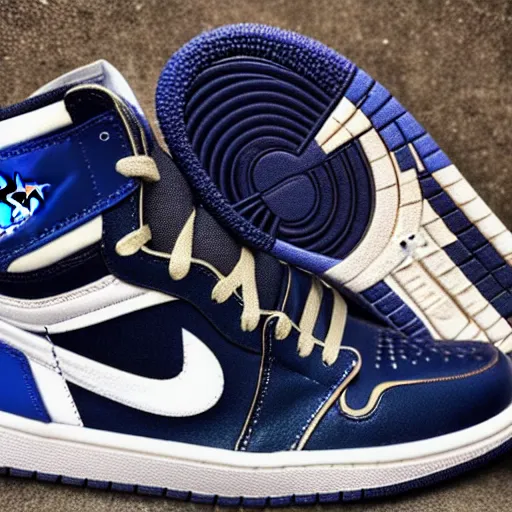 Prompt: “Air Jordan 1, navy blue and grey colorway”