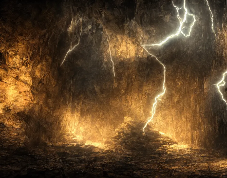 Image similar to old cristian church in deep cave with abstract energy lightning ball, realistic, beautiful texture, beautiful graphics, fantasy artwork, very beautiful scenery, hd, hdr, ue 5, ue 6, unreal engine 5, cinematic 4 k wallpaper, 8 k, ultra detailed