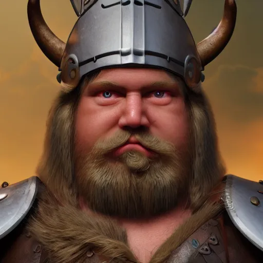 Image similar to a handsome corpulent viking girl with blond hair, clash royal style characters, unreal engine 5, octane render, detailed, cinematografic, cinema 4 d