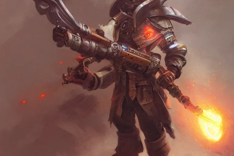 Prompt: this dwarven plasma gunner is holding a flintlock rifle charged by lightning by Greg Rutkowski