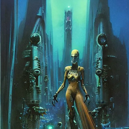 Prompt: sci - fi necromancer, art by bruce pennington