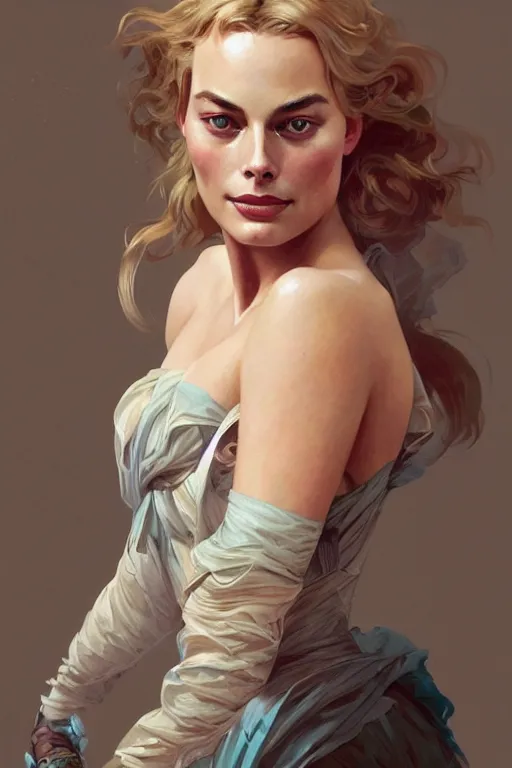 Prompt: A full portrait of Margot Robbie, intricate, elegant, highly detailed, digital painting, artstation, concept art, smooth, sharp focus, illustration, art by Krenz Cushart and Artem Demura and alphonse mucha