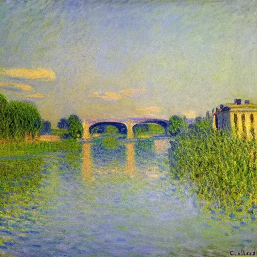 Image similar to a beautiful painting of Columbus Ohio Scioto river by Claude monet