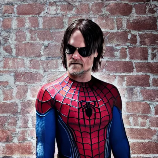 Prompt: Norman Reedus as spiderman, high resolution photo,