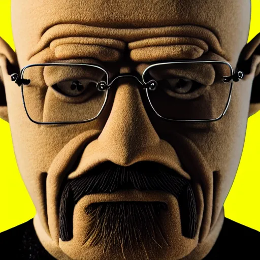 Prompt: walter white heisenberg as a muppet. highly detailed felt. hyper real photo. 4 k.