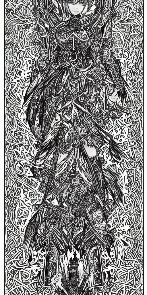 Image similar to a mage from final fantasy 14, intricate, amazing line work, cosmic, psychedelic, cheerful, colorful, tarot cards, empress tarot card