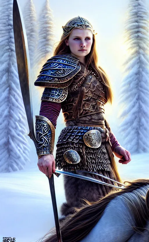 Prompt: iridescent viking warrior, regal, elegant, winter, snow, beautiful, stunning, hd, illustration, epic, d & d, fantasy, intricate, elegant, highly detailed, wide angle, digital painting, artstation, concept art, smooth, sharp focus, illustration, wallpaper, art by artgerm and greg rutkowski and alphonse mucha and jin xiaodi