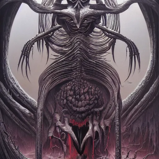 Image similar to a beautiful death metal cover art by Wayne Barlowe and H R Giger and Bill Ellis, trending on artstation