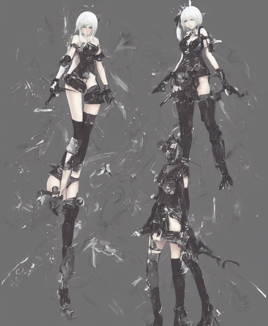 Image similar to concept art of a cute female video game character, final fantasy, rpg, japanese rpg, nier automata, yoshitaka amano