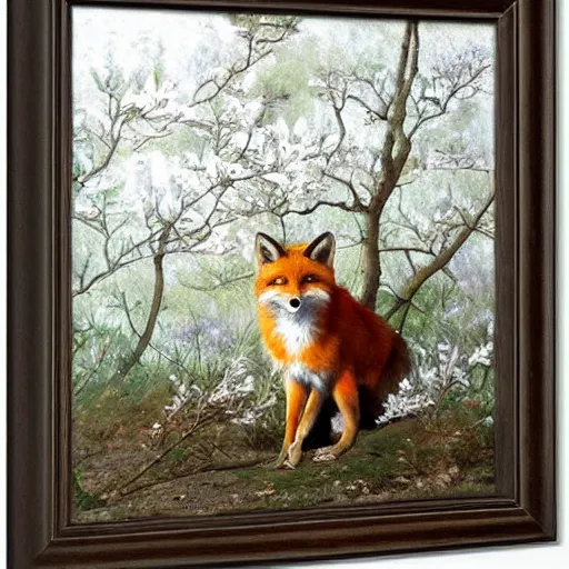 Image similar to a portrait of a Red Fox in a white magnolia forest in the style Alexandre Cabanel