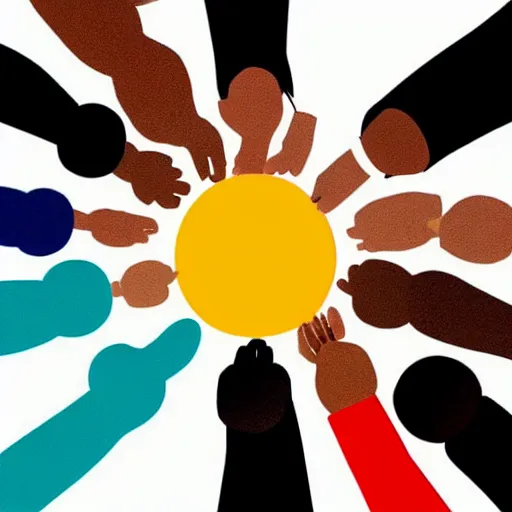 Prompt: every ethnicity of the world holding hands in a circle, minimalist cartoon art