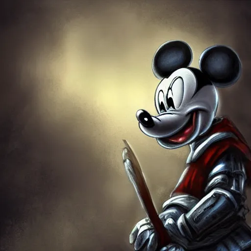 Prompt: Mickey mouse as a dark souls boss by David Park