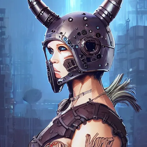 Image similar to cyberpunk viking helmet mask warrior goddess robot ninja fantasy, art gta 5 cover, official fanart behance hd artstation by jesper ejsing, by rhads, makoto shinkai and lois van baarle, ilya kuvshinov, ossdraws