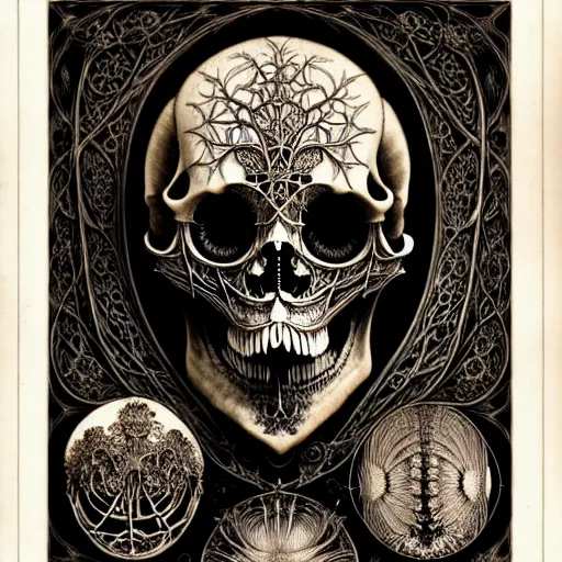 Image similar to art forms of nature by ernst haeckel, memento mori by arthur rackham, ornate antique porcelain beautiful skull mask, ultrasharp, photorealistic, hyperdetailed, octane render, polished, art nouveau, neo - gothic, gothic, intricate ornamental organic filigree, art nouveau botanicals, art forms of nature by ernst haeckel, horizontal symmetry, symbolist, visionary