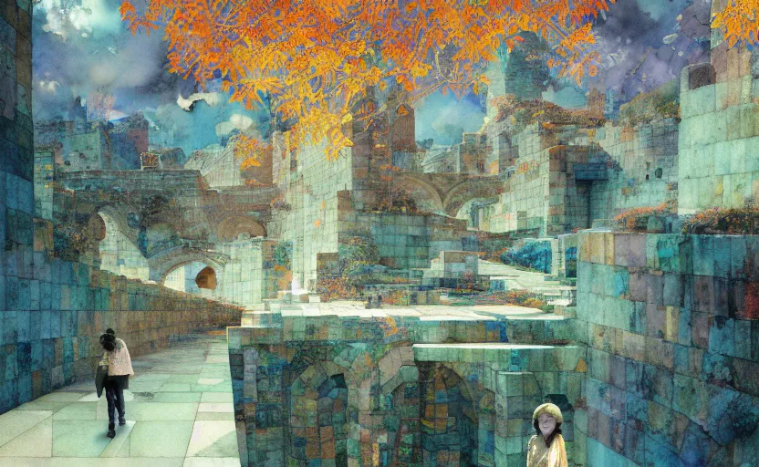 Image similar to tiled room squared waterway, aqueducts, fantasy. intricate, amazing composition, colorful watercolor, by ruan jia, by maxfield parrish, by marc simonetti, by hikari shimoda, by robert hubert, by zhang kechun, illustration, gloomy