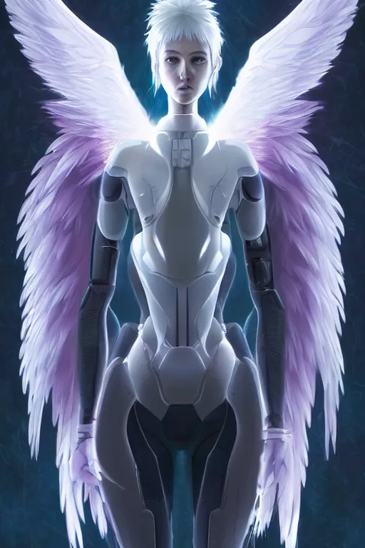 Image similar to white arc-angel with mystic robotic wings,akira, ghost in the shell, ultra detailed, digital art, 8k ,character ,realistic, portrait, hyperrealistic