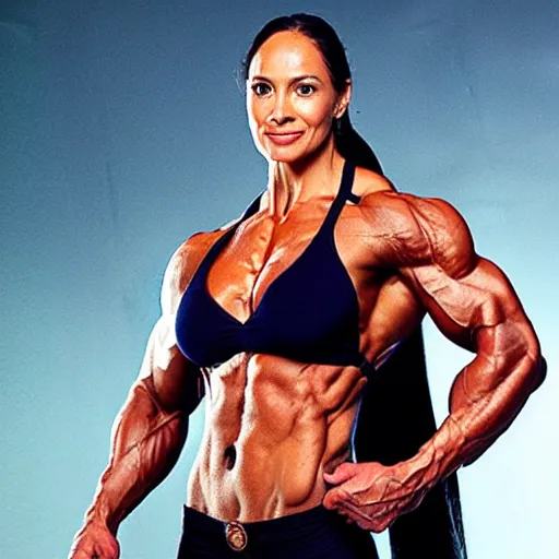 Prompt: Dwayne the rock johnson as a female bodybuilder