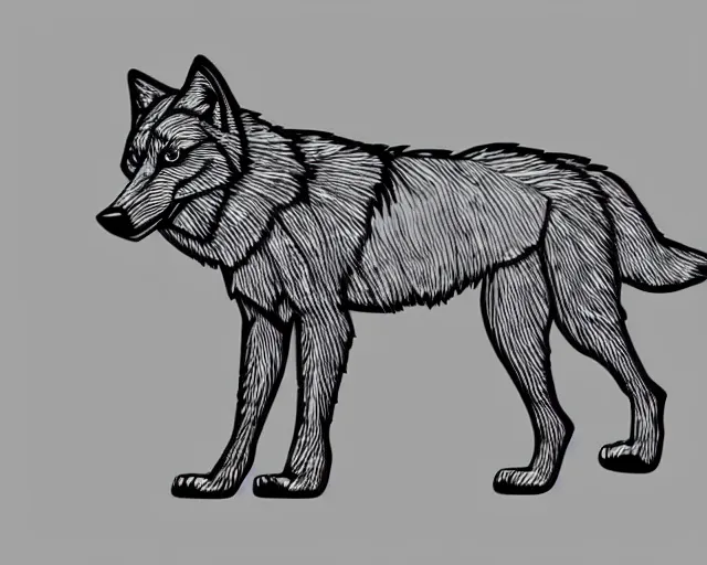 Image similar to professional digital art of a full-body outline of a wolf, very simple, no color, high quality, HD, 8K,