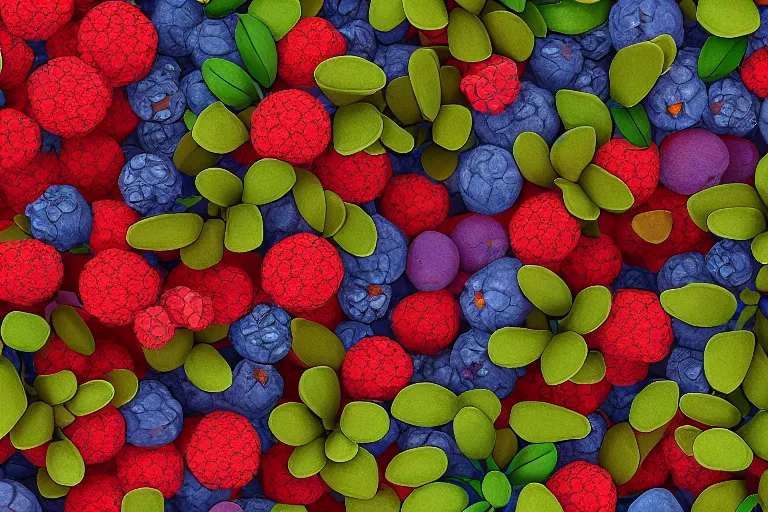 Prompt: super detailed color art, a lot of small berries, A multiverse of berries and flowers, unreal engine, wes anderson color palette, 3d render, colorful, digital art