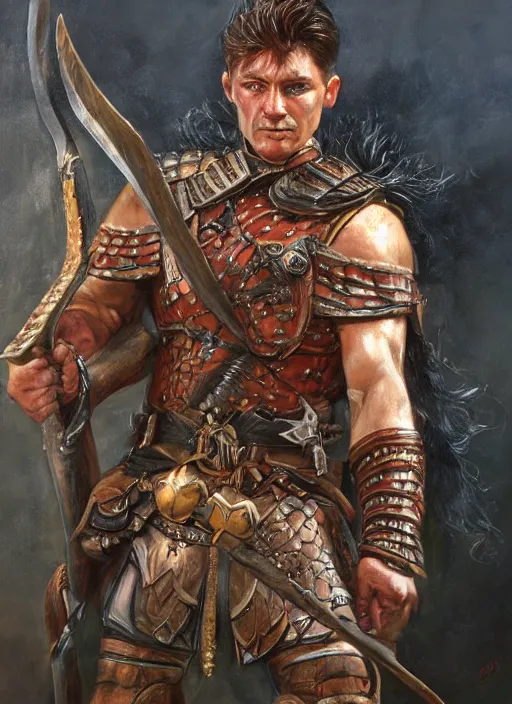 Prompt: a ultra realistic fantasy portrait painting of a male warrior, ultra detailed, art by ralph horsley, swanland, sabbas, dynamic lighting,. cinematic lighting