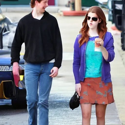 Prompt: paparazzi photo of Anna Kendrick walking her pet dolphin