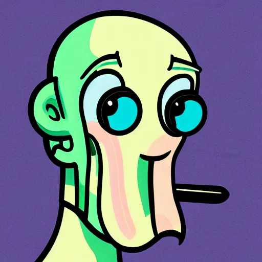 Image similar to handsome squidward portrait, realistic, pop art, vivid