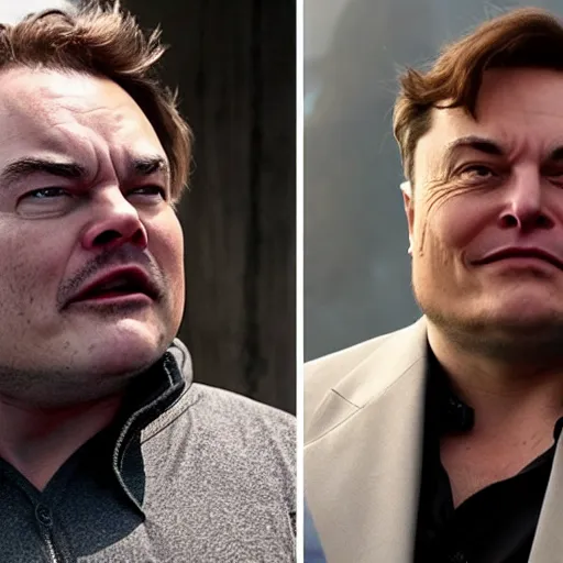 Prompt: jack black starring as elon musk in a action movie about elon musk