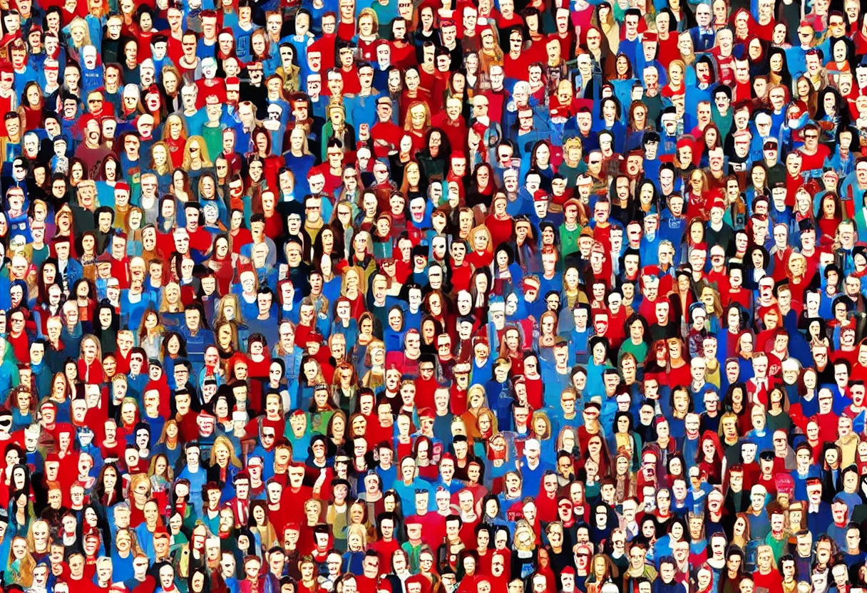 Prompt: where's waldo scene rickroll