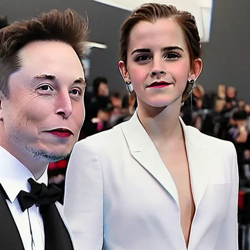 Image similar to emma watson and elon musk on a local newspaper caught kissing