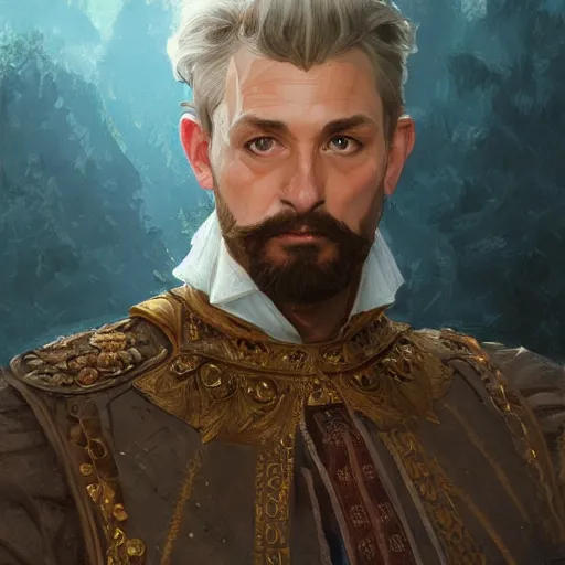 Image similar to hungarian nobleman, portrait, headshot, D&D, fantasy, highly detailed, digital painting, artstation, concept art, sharp focus, illustration, art by artgerm and greg rutkowski and alphonse mucha