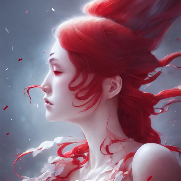 Prompt: japan by charlie bowater and anna dittmann and artgerm and clemens ascher, intricate, elegant, red and white mist, highly detailed, dramatic lighting, sharp focus, octane render, trending on artstation, artstationhd, artstationhq, unreal engine, 4 k, 8 k