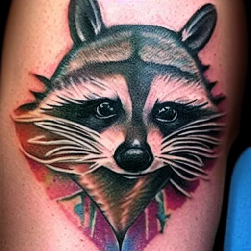 Image similar to tattoo of a raccoon landlord evicting a crying tenant