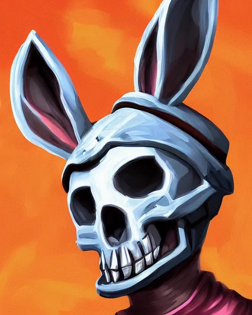 Prompt: Rabbit Knight, Skull helmet, digital painting, hearthstone art