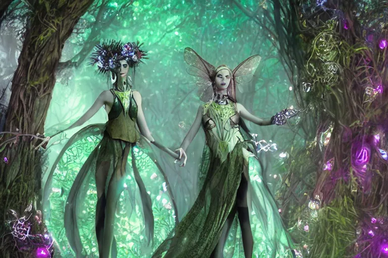 Image similar to fantasy ethereal forestfolk cybernetic fairy fashion zine