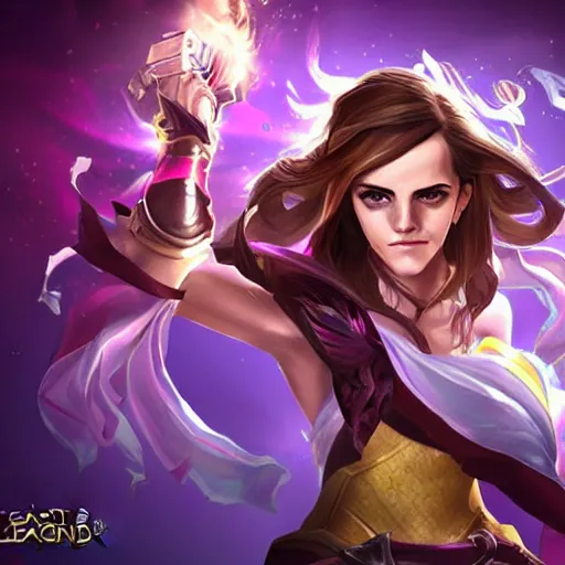 Image similar to Emma Watson as champion in League of Legends . Digital Art. Legendary Skin.