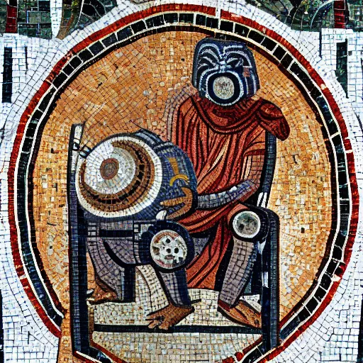Prompt: Ancient Roman Mosaic of Max Rebo Playing For Emperor Caligula