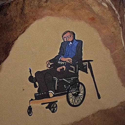 Prompt: Cave painting of Stephen Hawking